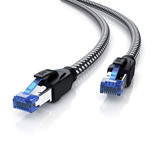 CSL - Cable de red CAT.8, 40 Gbits, 10 m, revestimiento de algodón, cable LAN, RJ45, cable de datos Cat8, Gigabit Ethernet, velocidad de 40000 Mbits, blindaje S/FTP PIMF, color negro