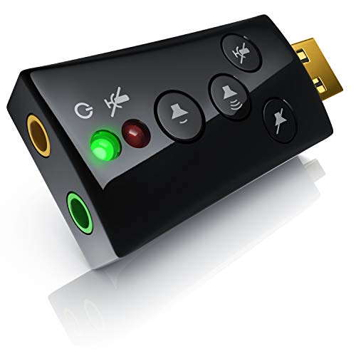 CSL - Tarjeta de Sonido Externa 7.1 USB - Surround Sound 3D dinámico - Incl. Botones de función - Plug & Play - Salida Audio y Entrada micrófono Jack 3,5mm - para portátil PC Mac