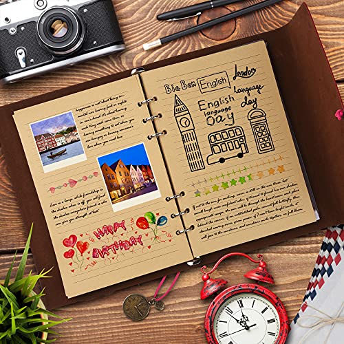 Cuaderno de piel con espiral vintage, diario de viaje, diario de escritura, con papel de línea, regalo para niñas, niños, A5, 23 x 16,5 cm, color rojo