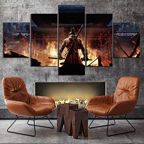 Cuadro En Lienzo Decoracion 5 Piezas Hd Imagen Impresiones En Lienzo Ninja Sekiro Shadows The Twice Game Poster Lienzo Grandes Xxl Murales Pared 5 Paneles De Pinturas De Obras De Arte Moderno