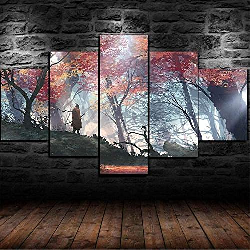 Cuadro En Lienzo Decoracion 5 Piezas HD Imagen Impresiones En Lienzo Sekiro Shadows Lienzo Grandes XXL Murales Pared 5 Paneles De Pinturas De Obras De Arte Moderno