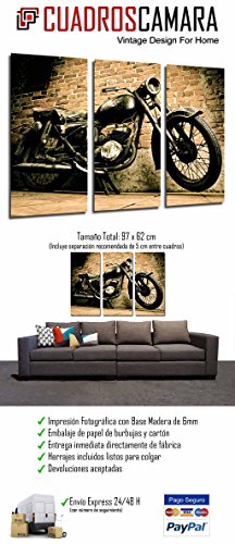 Cuadro Fotográfico Moto Vintage Negra, Harley Davidson Tamaño total: 97 x 62 cm XXL