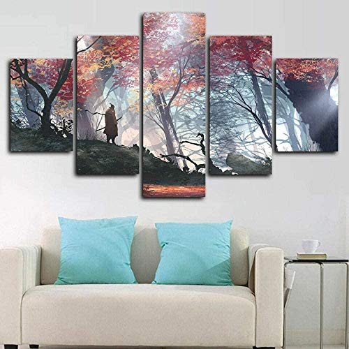 Cuadro Sekiro Shadow XXL Impresiones En Lienzo 5 Piezas Cuadro Moderno En Lienzo Decoración para El Arte De La Pared del Hogar 150×80 Cm HD Impreso Mural (Sin Marco)