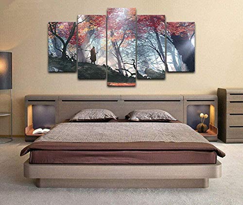 Cuadro Sekiro Shadow XXL Impresiones En Lienzo 5 Piezas Cuadro Moderno En Lienzo Decoración para El Arte De La Pared del Hogar 150×80 Cm HD Impreso Mural (Sin Marco)