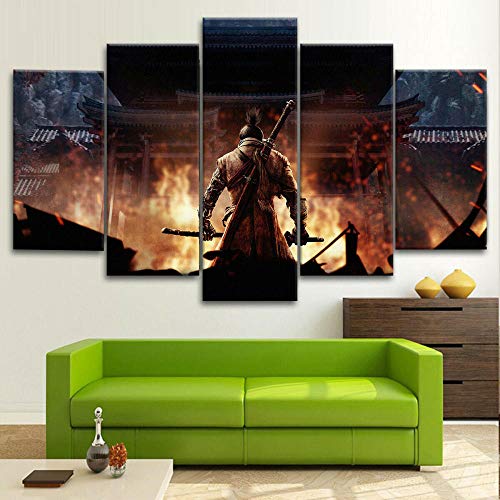 Cuadro Sombra De Sekiro XXL Impresiones En Lienzo 5 Piezas Cuadro Moderno En Lienzo Decoración para El Arte De La Pared del Hogar HD Impreso Mural Enmarcado