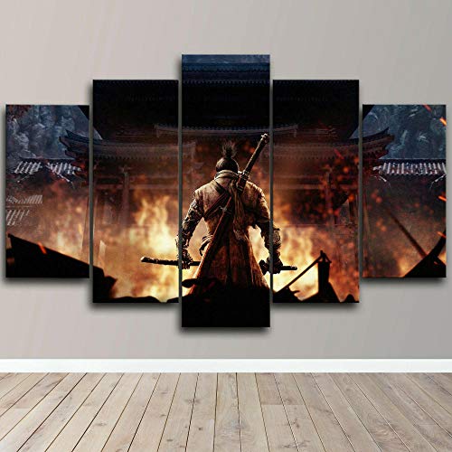 Cuadro Sombra De Sekiro XXL Impresiones En Lienzo 5 Piezas Cuadro Moderno En Lienzo Decoración para El Arte De La Pared del Hogar HD Impreso Mural Enmarcado