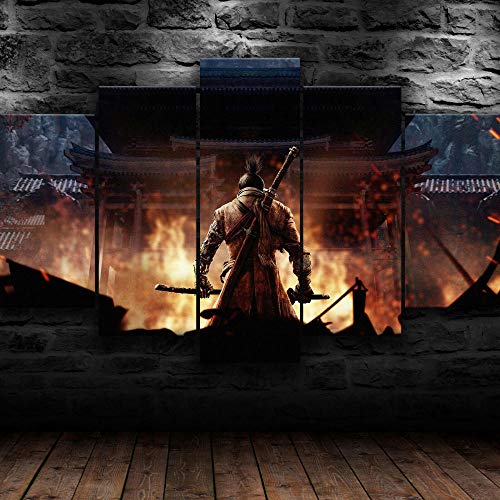 Cuadro Sombra De Sekiro XXL Impresiones En Lienzo 5 Piezas Cuadro Moderno En Lienzo Decoración para El Arte De La Pared del Hogar HD Impreso Mural Enmarcado