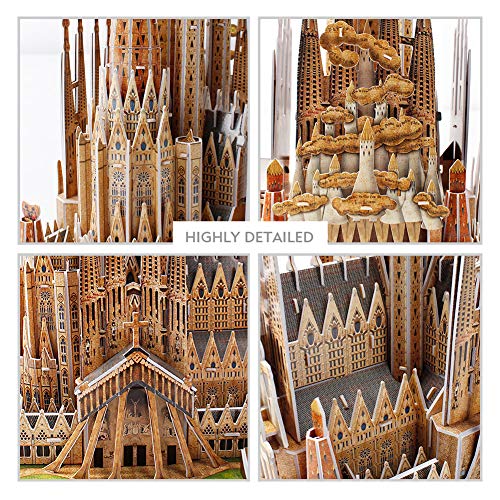 CubicFun National Geographic Puzzle 3D España Barcelona Sagrada Familia Kit de Gaudí Rompecabezas 3D Modelo Arquitectónico con Folleto de Regalo para Adults y Niños, 184 Piezas