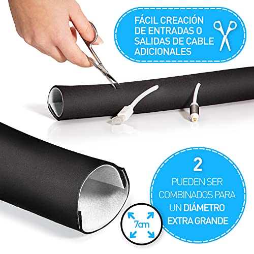 Cubre cables de neopreno Wertmann para gestión de cables de TV o PC - Diámetro ajustable - Funda de cable flexible, protector de cables para mascotas - 3m de gestión de cables b/n, tubo de cables