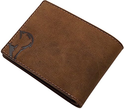 Cuero de búfalo Monedero con Ciervo-Motivo en Formato Vertical o Formato oblongo con Bloqueo RFID y NFC en marrón (Modelo 2 / Formato oblongo)