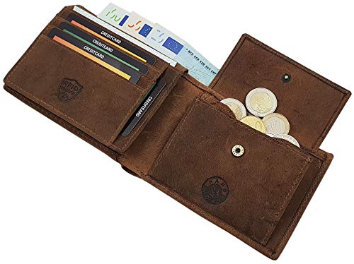 Cuero de búfalo Monedero con Ciervo-Motivo en Formato Vertical o Formato oblongo con Bloqueo RFID y NFC en marrón (Modelo 2 / Formato oblongo)