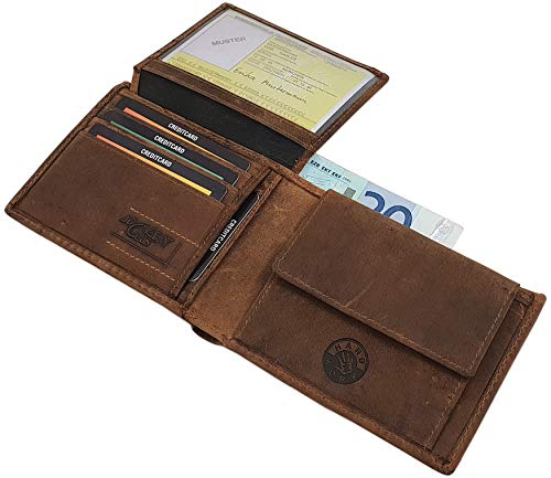 Cuero de búfalo Monedero con Ciervo-Motivo en Formato Vertical o Formato oblongo con Bloqueo RFID y NFC en marrón (Modelo 2 / Formato oblongo)