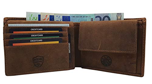 Cuero de búfalo Monedero con Ciervo-Motivo en Formato Vertical o Formato oblongo con Bloqueo RFID y NFC en marrón (Modelo 2 / Formato oblongo)