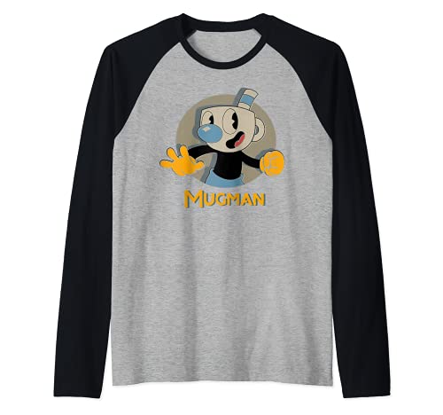 Cuphead Mugman Circle Shadow Profile Vintage Camiseta Manga Raglan