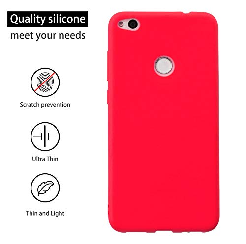 cuzz Funda para Huawei P8 Lite (2017)+{Protector de Pantalla de Vidrio Templado} Carcasa Silicona Suave Gel Rasguño y Resistente Teléfono Móvil Cover-Rojo