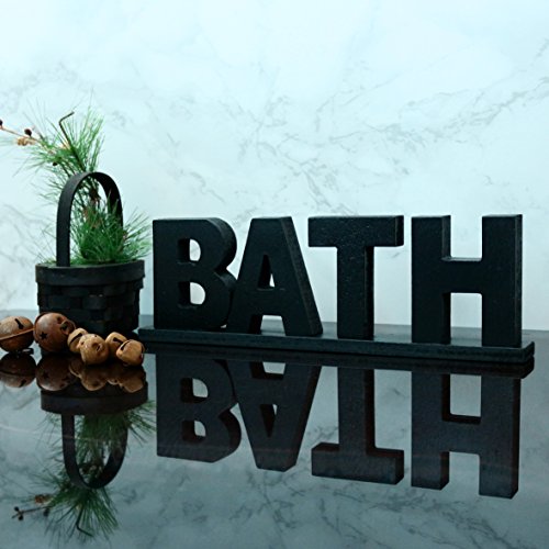 CVHOMEDECO. Signo de Palabras de Madera Vintage rústico Bath, Arte de decoración de Pared/Puerta de baño/hogar (Negro 1)