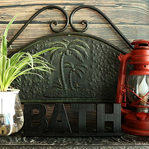 CVHOMEDECO. Signo de Palabras de Madera Vintage rústico Bath, Arte de decoración de Pared/Puerta de baño/hogar (Negro 1)