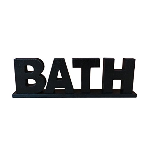 CVHOMEDECO. Signo de Palabras de Madera Vintage rústico Bath, Arte de decoración de Pared/Puerta de baño/hogar (Negro 1)