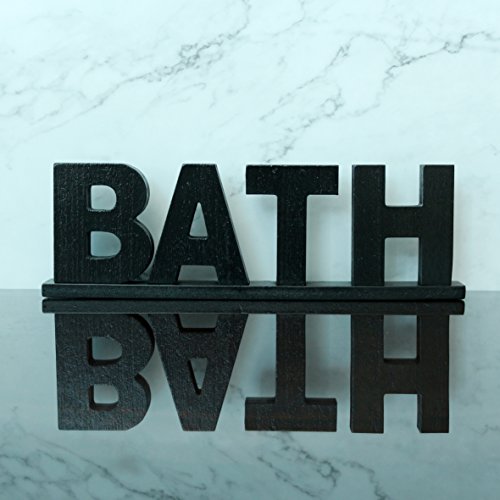 CVHOMEDECO. Signo de Palabras de Madera Vintage rústico Bath, Arte de decoración de Pared/Puerta de baño/hogar (Negro 1)