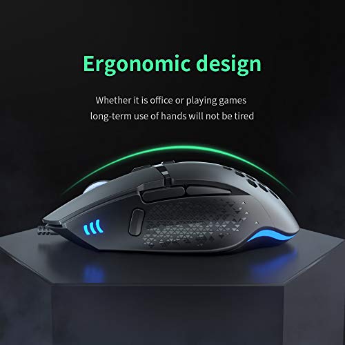 CYD C303 RGB Gaming Mouse para ordenador portátil, USB 3.0 con cable, ratón de diseño ergonómico para videojuegos, ratón programable, ratón de seguimiento y disparo con cable RGB