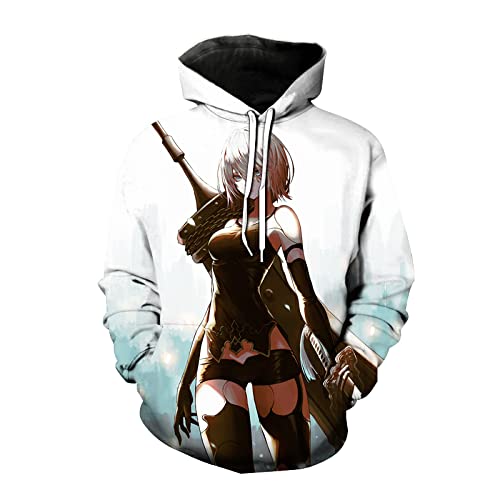 CYNBB Sudaderas con Capucha Anime Nier: Automata Yorha No.2 Sudadera con Capucha 3D Unisex Ropa Deportiva Sudadera con Capucha Ligera con Bolsillo de Canguro,XL