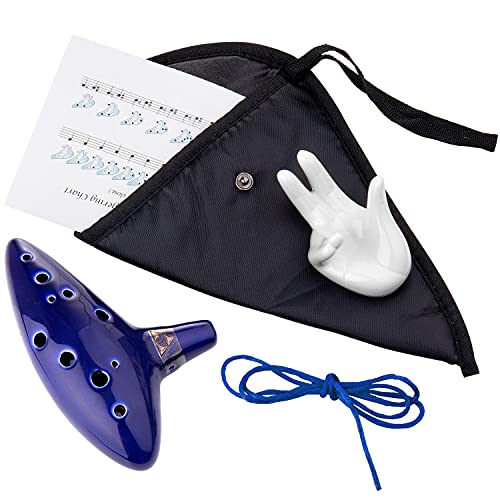 Czemo Ocarina Zelda 12 Agujeros Instrumento Cerámica Alto C + Soporte Blanco + Cuerda + Bolsa + Instrucciones