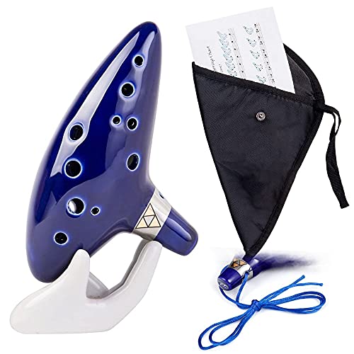 Czemo Ocarina Zelda 12 Agujeros Instrumento Cerámica Alto C + Soporte Blanco + Cuerda + Bolsa + Instrucciones