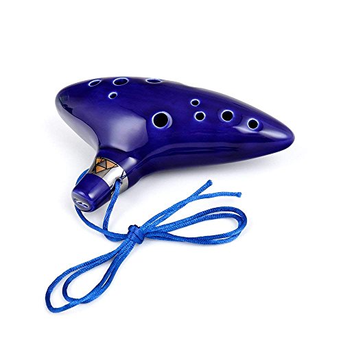 Czemo Ocarina Zelda 12 Agujeros Instrumento Cerámica Alto C + Soporte Blanco + Cuerda + Bolsa + Instrucciones