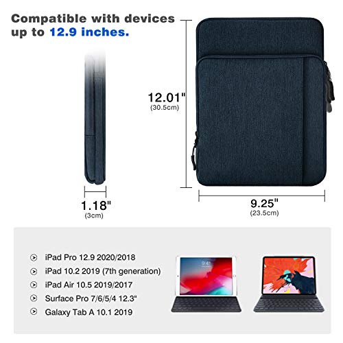 Dadanism Funda 12.9 Inch Bolsa Protectora de Poliéster Antigolpe con Manija de Mano y Bandolera, Cierre con Cremallera Compatible para iPad Pro 12.9", iPad 10.2", iPad Air 3 10.5", Tableta - Índigo