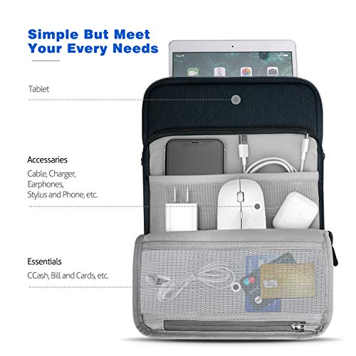 Dadanism Funda 12.9 Inch Bolsa Protectora de Poliéster Antigolpe con Manija de Mano y Bandolera, Cierre con Cremallera Compatible para iPad Pro 12.9", iPad 10.2", iPad Air 3 10.5", Tableta - Índigo