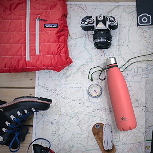 Daikoku Botella Acero Inoxidable + Cinta ajustable + Mosquetón + Anillo Silicona - Termo Doble Pared Libre de BPA - 12 Horas Caliente - 24 Horas Fría – Botella Reutilizable - 500ml - Color Coral