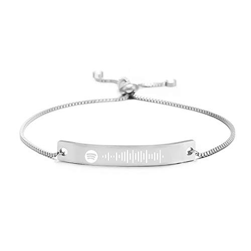Damofy Música Personalizada Código de Spotify Pulsera Grabado Spotify Scan Code Brazalete Pulsera Cadena Cumpleaños Regalo del día de San Valentín Joyería de Amor Pulseras de Acero de Titanio