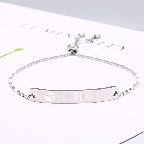 Damofy Música Personalizada Código de Spotify Pulsera Grabado Spotify Scan Code Brazalete Pulsera Cadena Cumpleaños Regalo del día de San Valentín Joyería de Amor Pulseras de Acero de Titanio