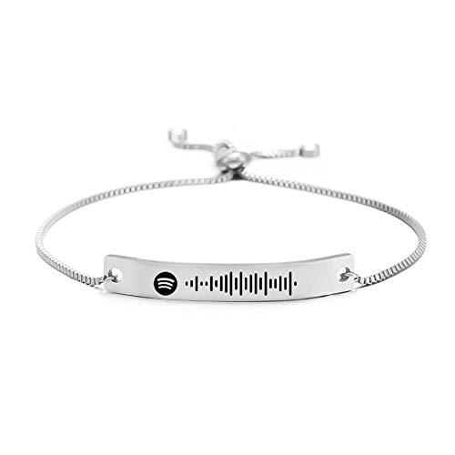 Damofy Música Personalizada Código de Spotify Pulsera Grabado Spotify Scan Code Brazalete Pulsera Cadena Cumpleaños Regalo del día de San Valentín Joyería de Amor Pulseras de Acero de Titanio
