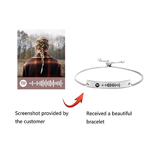 Damofy Música Personalizada Código de Spotify Pulsera Grabado Spotify Scan Code Brazalete Pulsera Cadena Cumpleaños Regalo del día de San Valentín Joyería de Amor Pulseras de Acero de Titanio