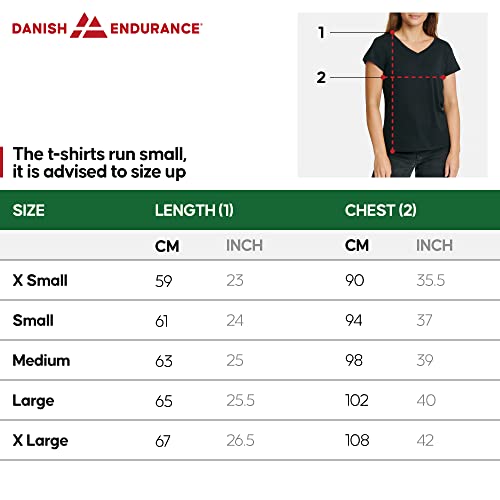 DANISH ENDURANCE Women's Organic T-Shirt, 2 Pack (Cuello en Pico - Negro, S)