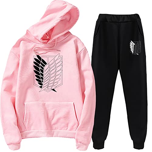 dashcos Anime Attack on Titan Chándales Conjunto de 2 Piezas Attack on Titan Logo Cosplay Sudadera con Capucha y Pantalones Pullover con Estampado de Dibujos Animados para Hombres y Mujeres