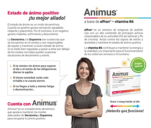 DEITERS - Animus Complemento Alimenticio, Pastillas para el Ánimo, Pastillas Naturales para la Ansiedad y Estrés, Complejo Vitamínico, con Vitamina B6, Multivitaminas, Ansiedad, 30 Comprimidos