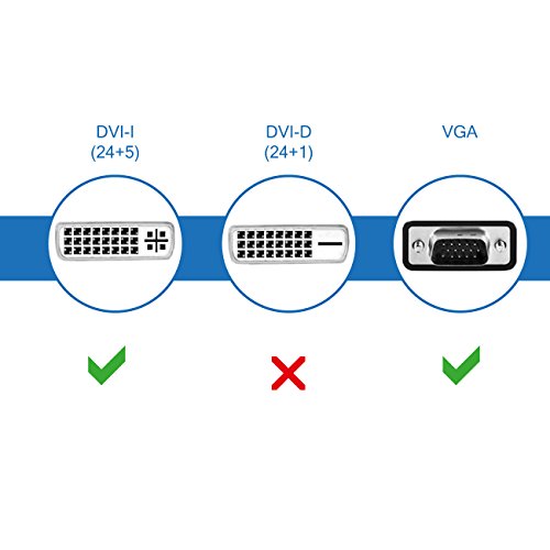 deleyCON Adaptador VGA a DVI-I - Hembra VGA a Macho DVI-I - para Monitor PC Proyector de Video Tarjeta Gráfica - Negro