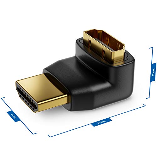 deleyCON HDMI Adaptador de Ángulo de 90° 2 Piezas en Juego - HDMI Tipo A Enchufe y Toma - 4K Ultra HD UHD 3D Full HD 1080p HDR ARC Highspeed con Ethernet
