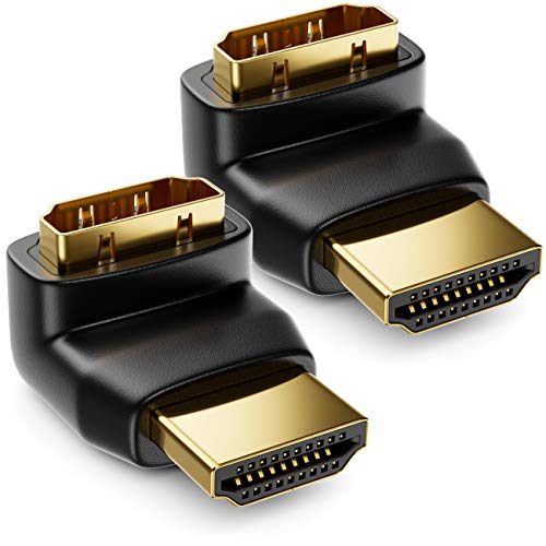 deleyCON HDMI Adaptador de Ángulo de 90° 2 Piezas en Juego - HDMI Tipo A Enchufe y Toma - 4K Ultra HD UHD 3D Full HD 1080p HDR ARC Highspeed con Ethernet