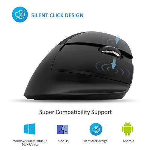 DELUX Ratón vertical inalámbrico, ergonómico con BT 4.0 y 2.4G inalámbrico, batería recargable incorporada, diseño silencioso, 6 botones y 4 niveles de ppp, ratón óptico de PC con luz RGB