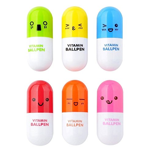 Demarkt 6 x Mini Retractable Bolígrafo de punta de bola en forma de Cápsula(Random Color)