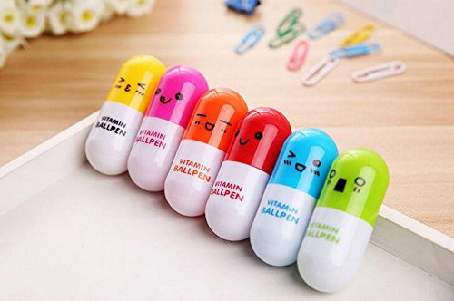 Demarkt 6 x Mini Retractable Bolígrafo de punta de bola en forma de Cápsula(Random Color)
