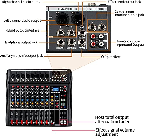 Depusheng DA12 Consola mezcladora de sonido estéreo profesional de 12 canales Bluetooth USB Grabación de computadora Reproducción Phantom Power USB Mezclador de audio digital