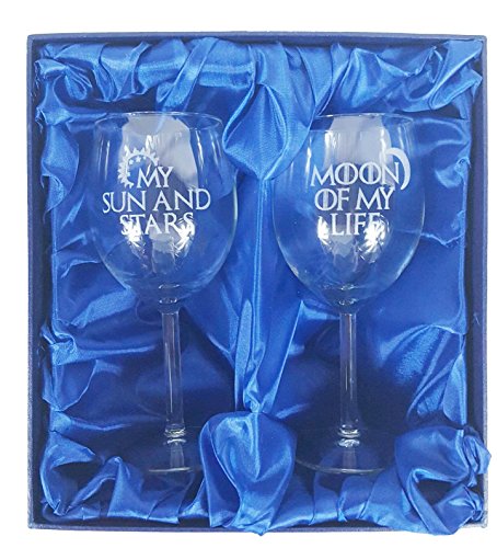 Derwent Laser Craft Juego de Tronos Inspirado en My Sun and Stars, Moon of My Life par de Copas de Vino