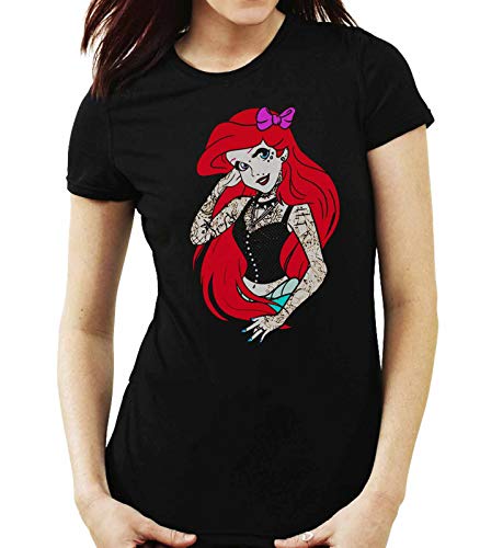 Desconocido 35mm - Camiseta Mujer La Sirenita - Punk - Tattoo - Metal - Negro - Talla l