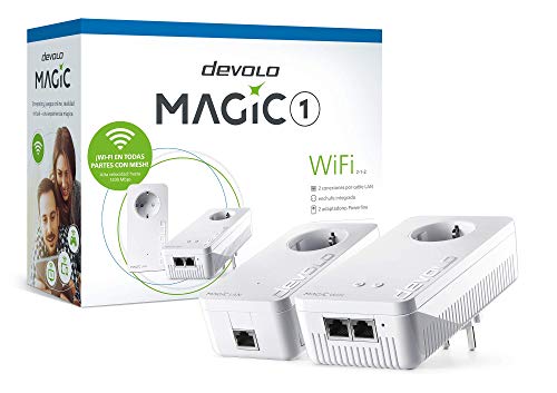 devolo Magic 1 – 1200 WiFi ac Starter Kit: 2 adaptadores Powerline, función WiFi, adecuado para la Home Office (1200 Mbit/s, 2 x conexiones Fast Ethernet LAN, malla, G.hn)