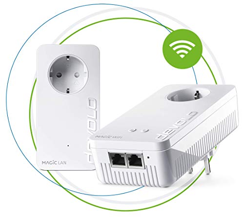 devolo Magic 1 – 1200 WiFi ac Starter Kit: 2 adaptadores Powerline, función WiFi, adecuado para la Home Office (1200 Mbit/s, 2 x conexiones Fast Ethernet LAN, malla, G.hn)