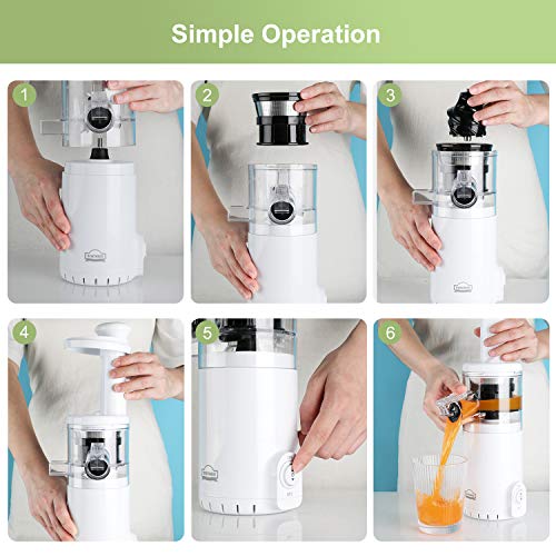 Dewinner Slow Juicer - Mini extractor de zumo, silencioso, prensado en frío, Machina, frutas y verduras, cepillo de limpieza, fácil de limpiar sin BPA
